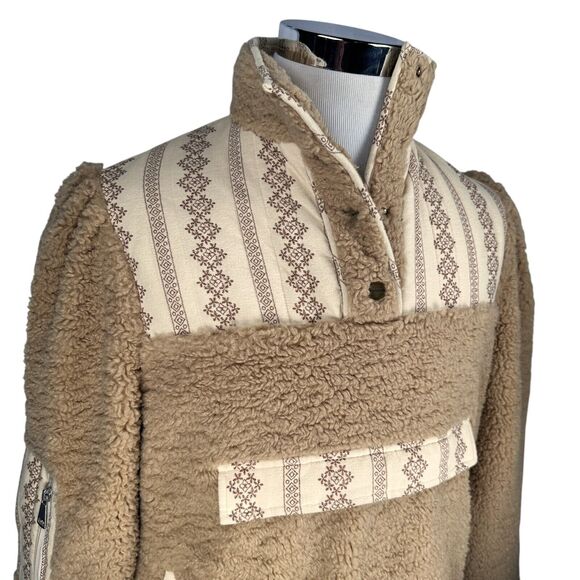 Driftwood Fleece Sherpa Jacket Women’s Large Beige 1/4 Aztec Geometric Pullover - Picture 2 of 9